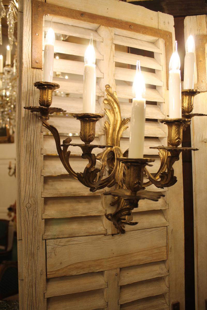 Pair Of Louis XV Style Gilt Bronze Sconces-photo-3