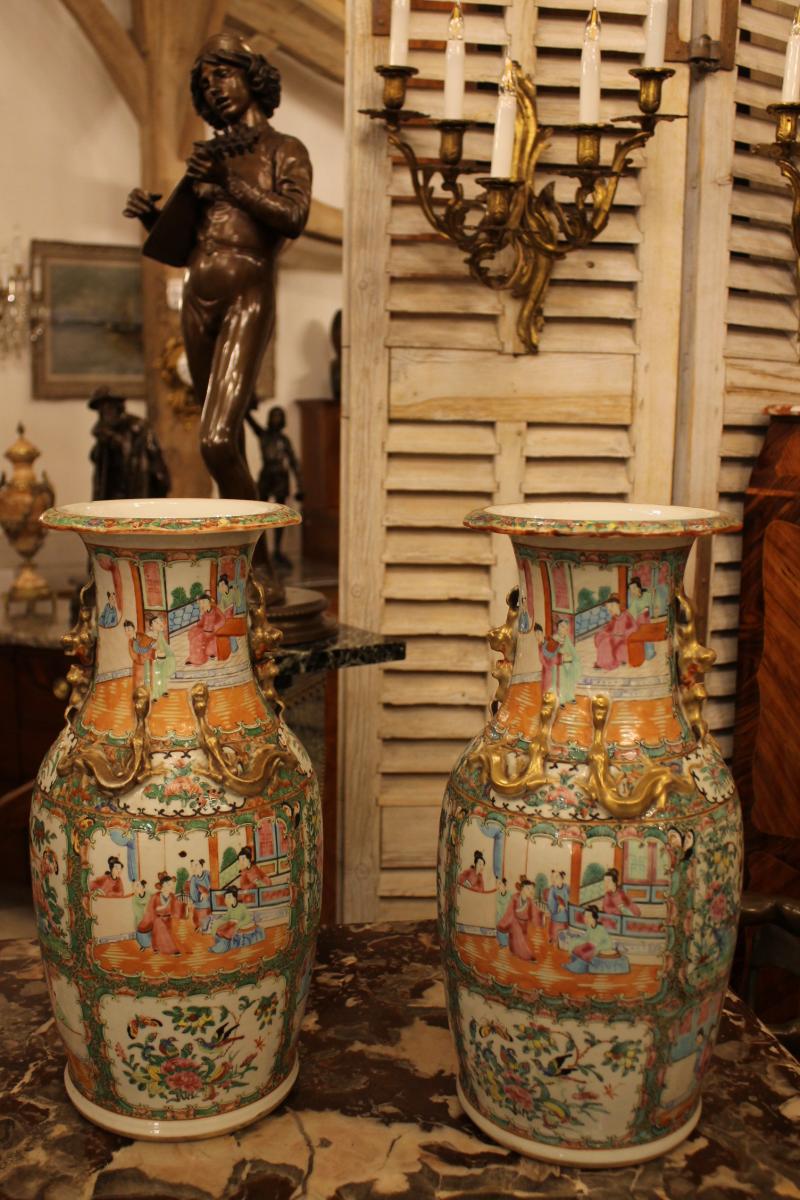 Chine Canton, Paire De Vases En Porcelaine Fin XIXème Siècle-photo-2