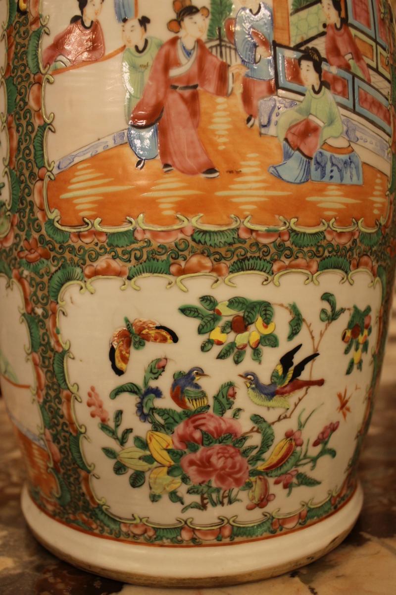 Chine Canton, Paire De Vases En Porcelaine Fin XIXème Siècle-photo-3