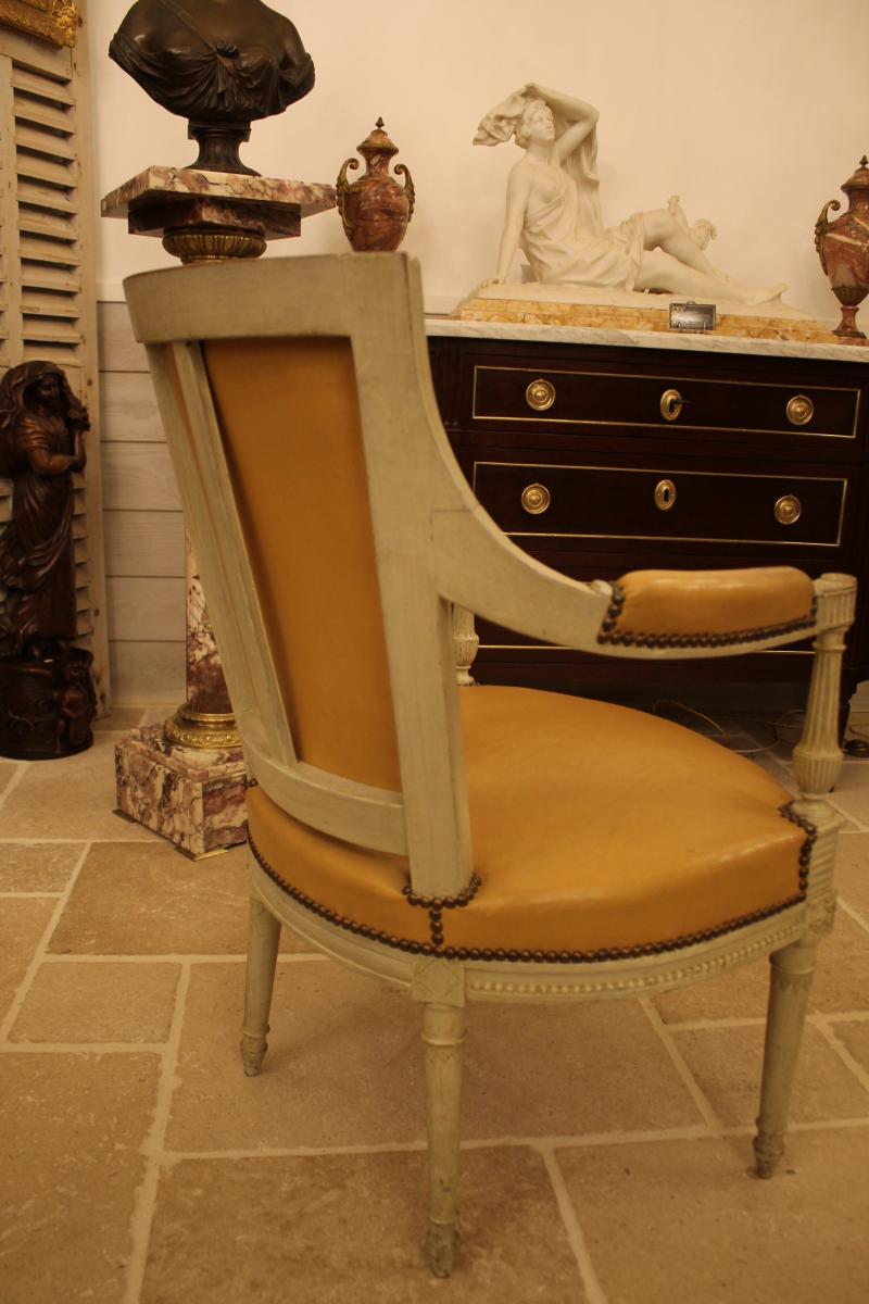 Series Of 6 Armchairs Of Directoire Period In Relaqué Wood-photo-2