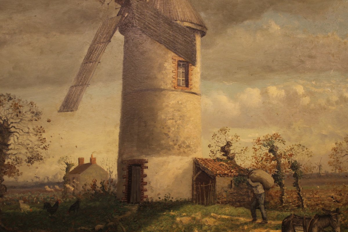 Moulin Dans Le Marais Vendéen, Grande Peinture d'Edmond Bertreux-photo-1