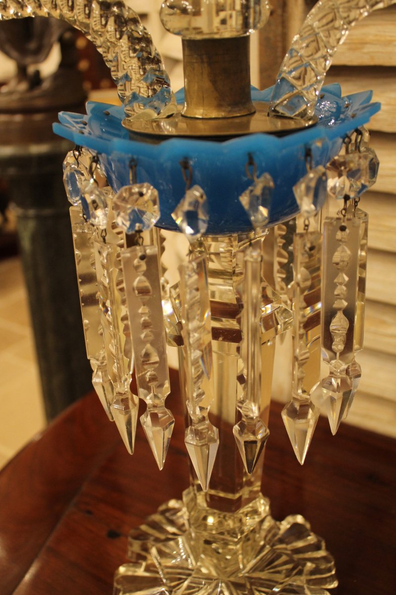 Importante Paire De Chandeliers En Cristal Et Opaline, époque Charles X-photo-4