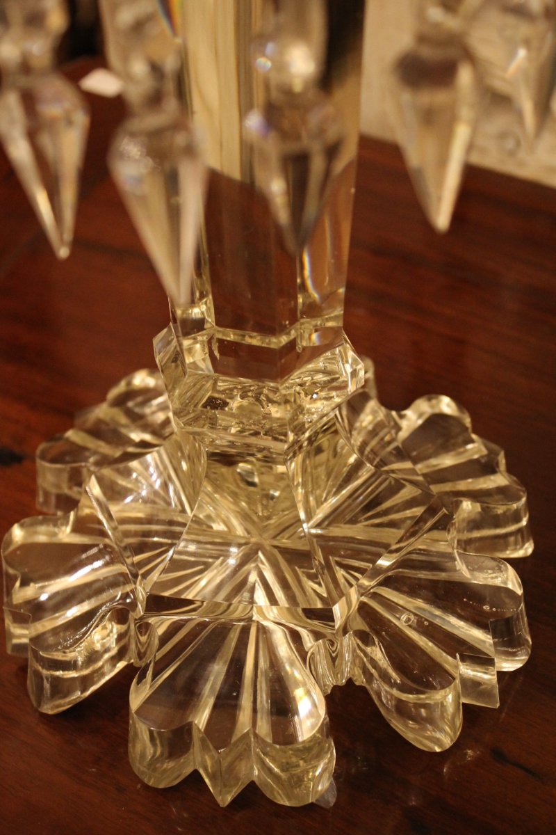Importante Paire De Chandeliers En Cristal Et Opaline, époque Charles X-photo-1