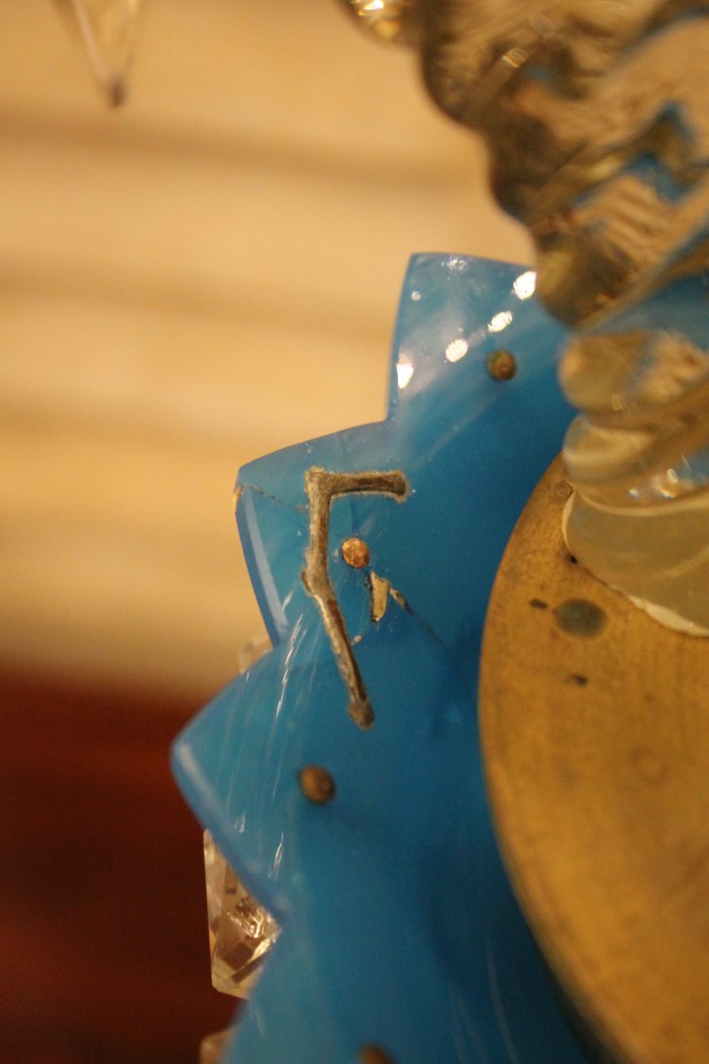 Importante Paire De Chandeliers En Cristal Et Opaline, époque Charles X-photo-4