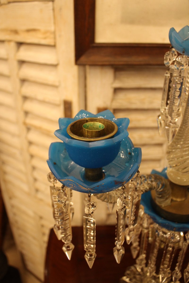Importante Paire De Chandeliers En Cristal Et Opaline, époque Charles X-photo-6
