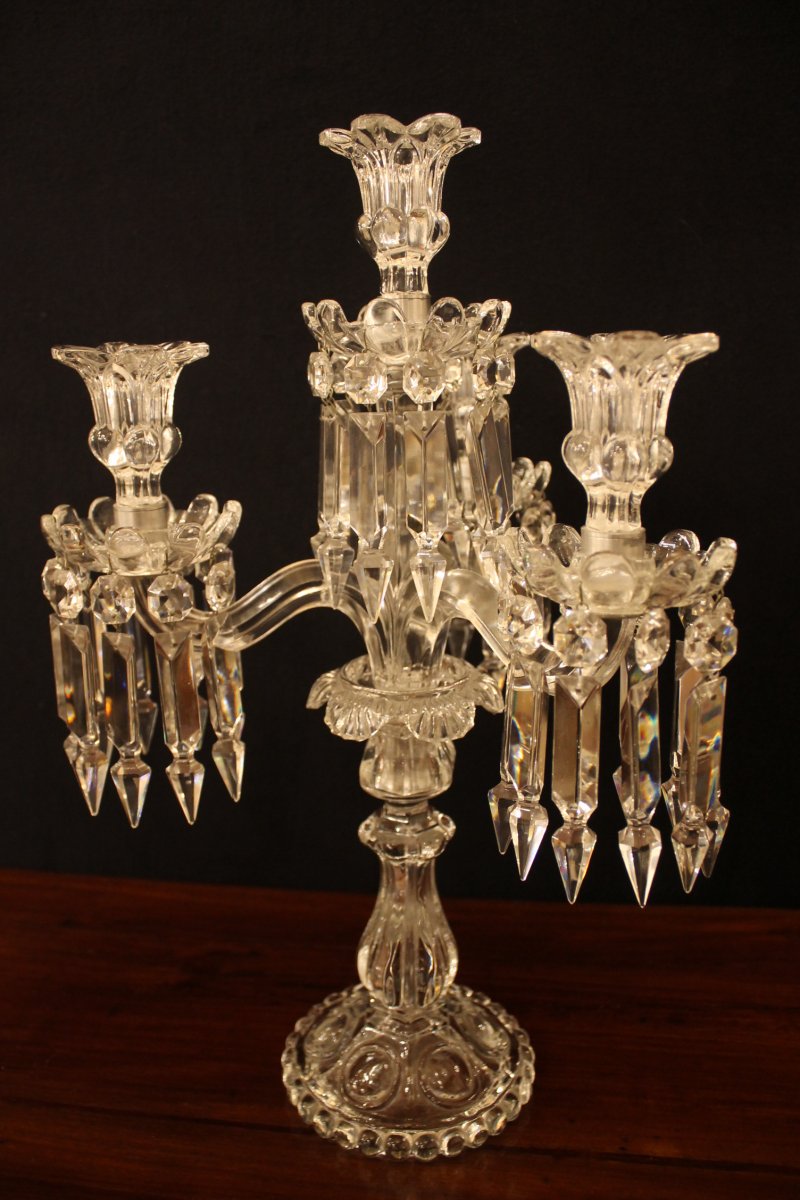 Pair Of Candelabra With Four Baccarat Crystal Lights-photo-3