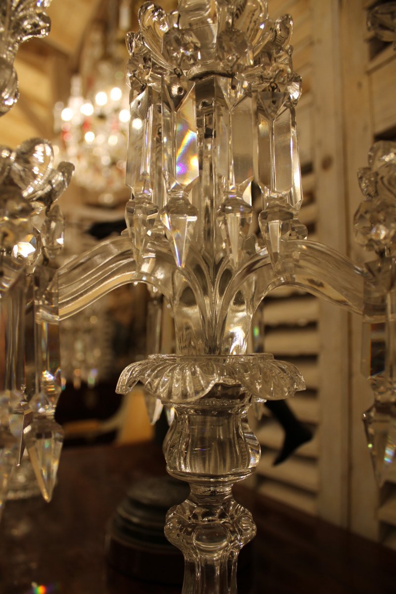 Pair Of Candelabra With Four Baccarat Crystal Lights-photo-5