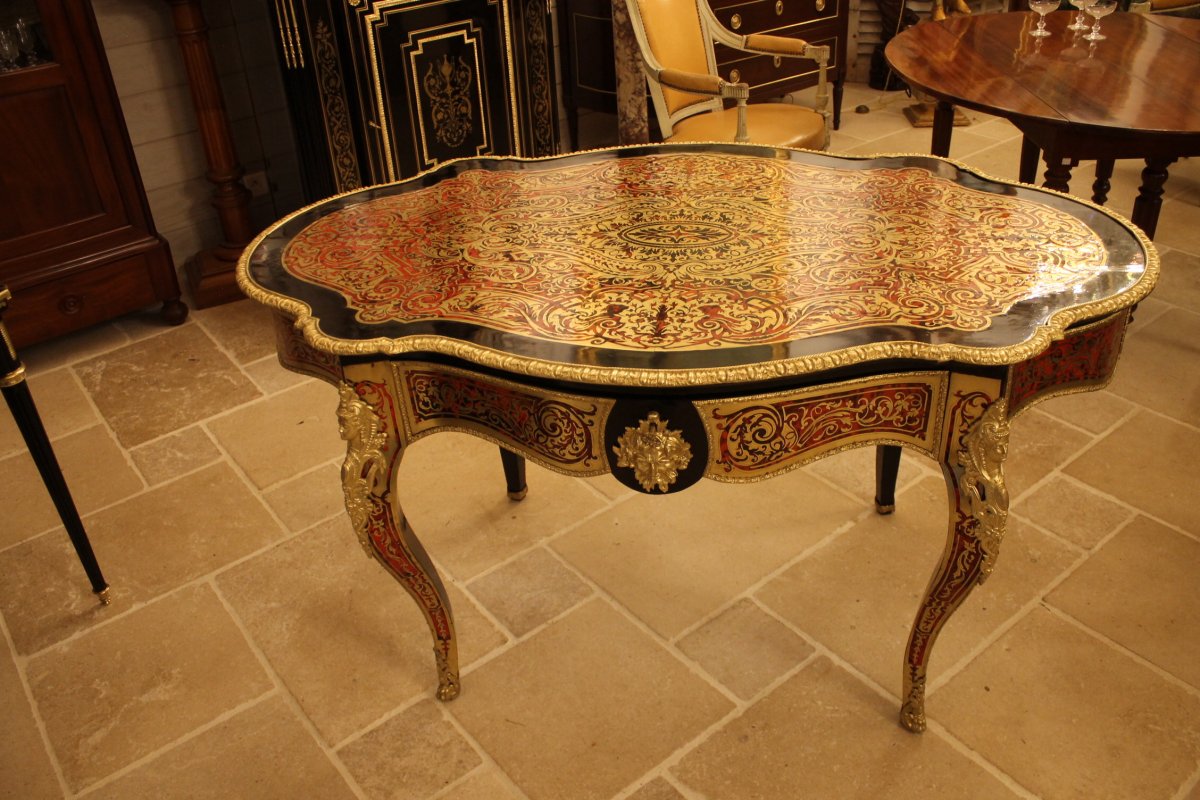 Table Violon En Marqueterie Boulle d'époque Napoléon III-photo-4