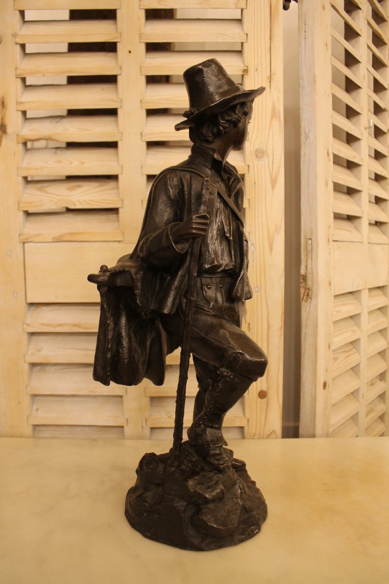Jeune Musicien, Bronze d'Emile Victor Blavier (XIX-XX)-photo-2