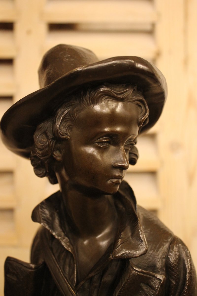 Jeune Musicien, Bronze d'Emile Victor Blavier (XIX-XX)-photo-1