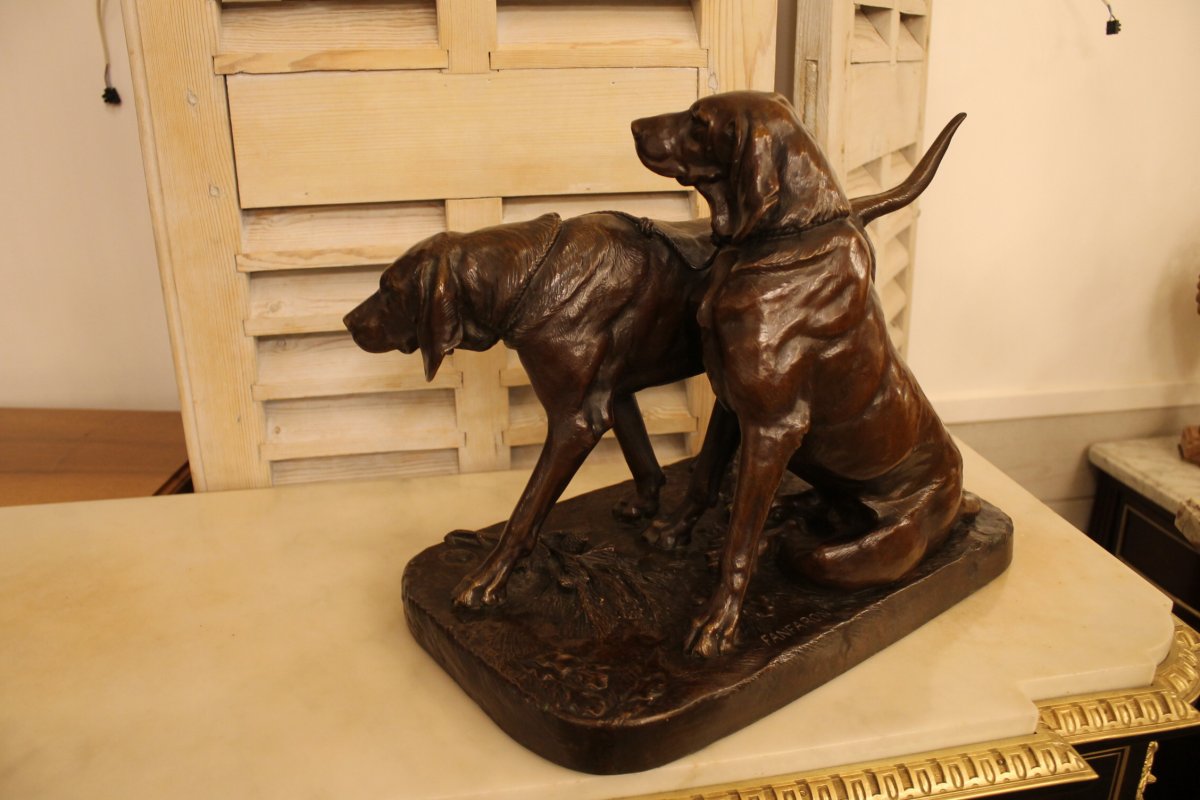 Chiens De Meutes Brillador Et Fanfaron, Bronze d'Auguste Cain (1821-1894), Fonte Susse-photo-5