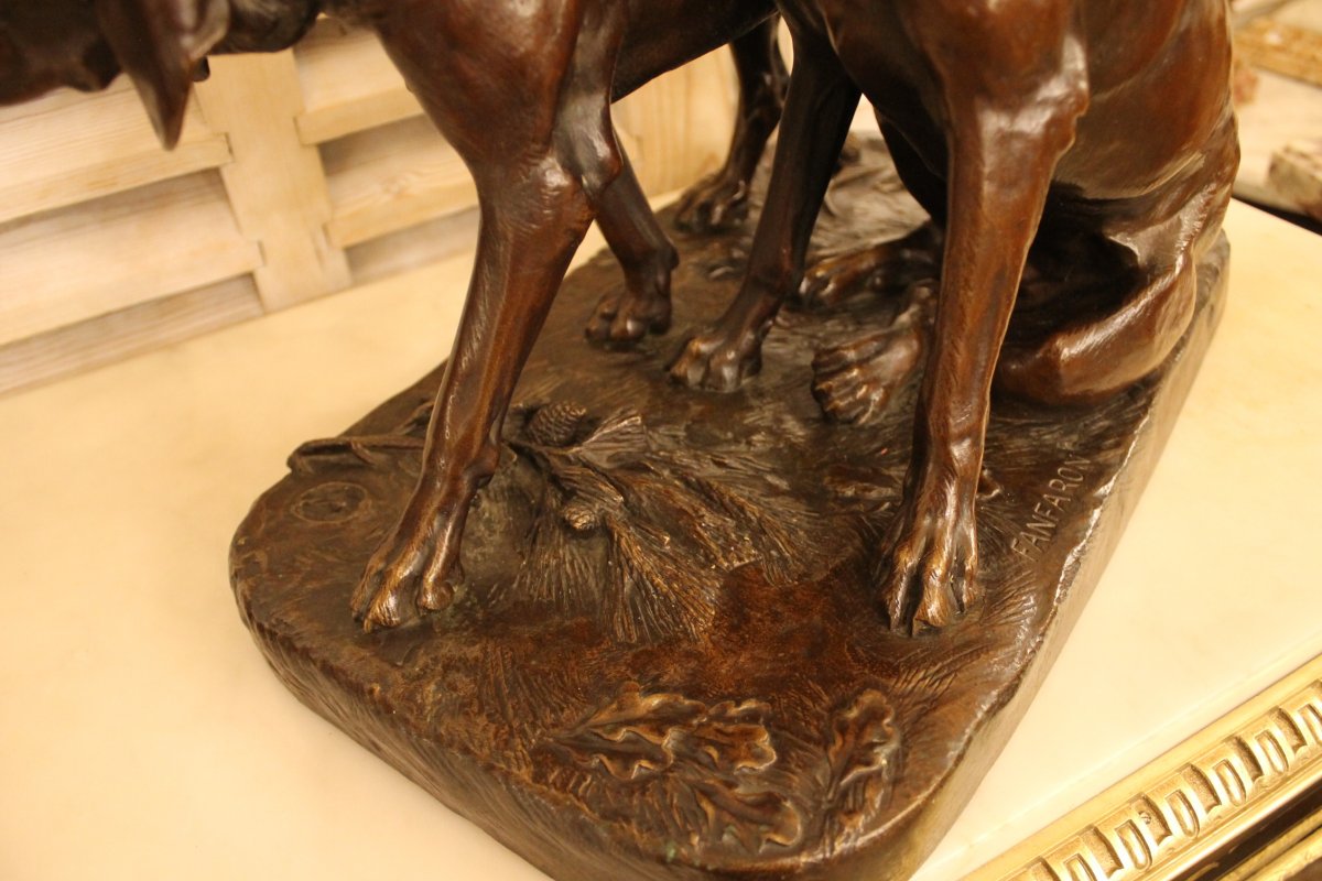 Chiens De Meutes Brillador Et Fanfaron, Bronze d'Auguste Cain (1821-1894), Fonte Susse-photo-6