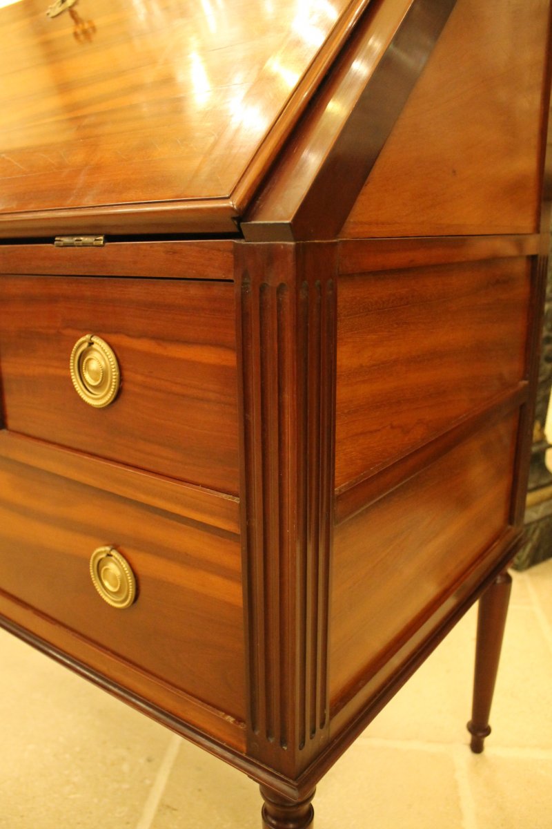 Bureau De Pente Louis XVI En Bois De Satiné Massif, époque XVIIIème Siècle-photo-6