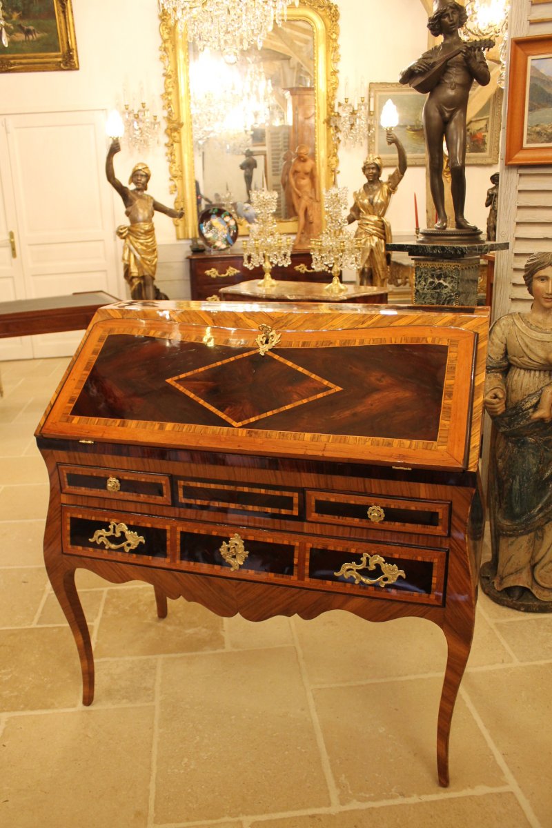 Bureau De Pente Marqueté, Travail Du Dauphiné, époque Louis XV