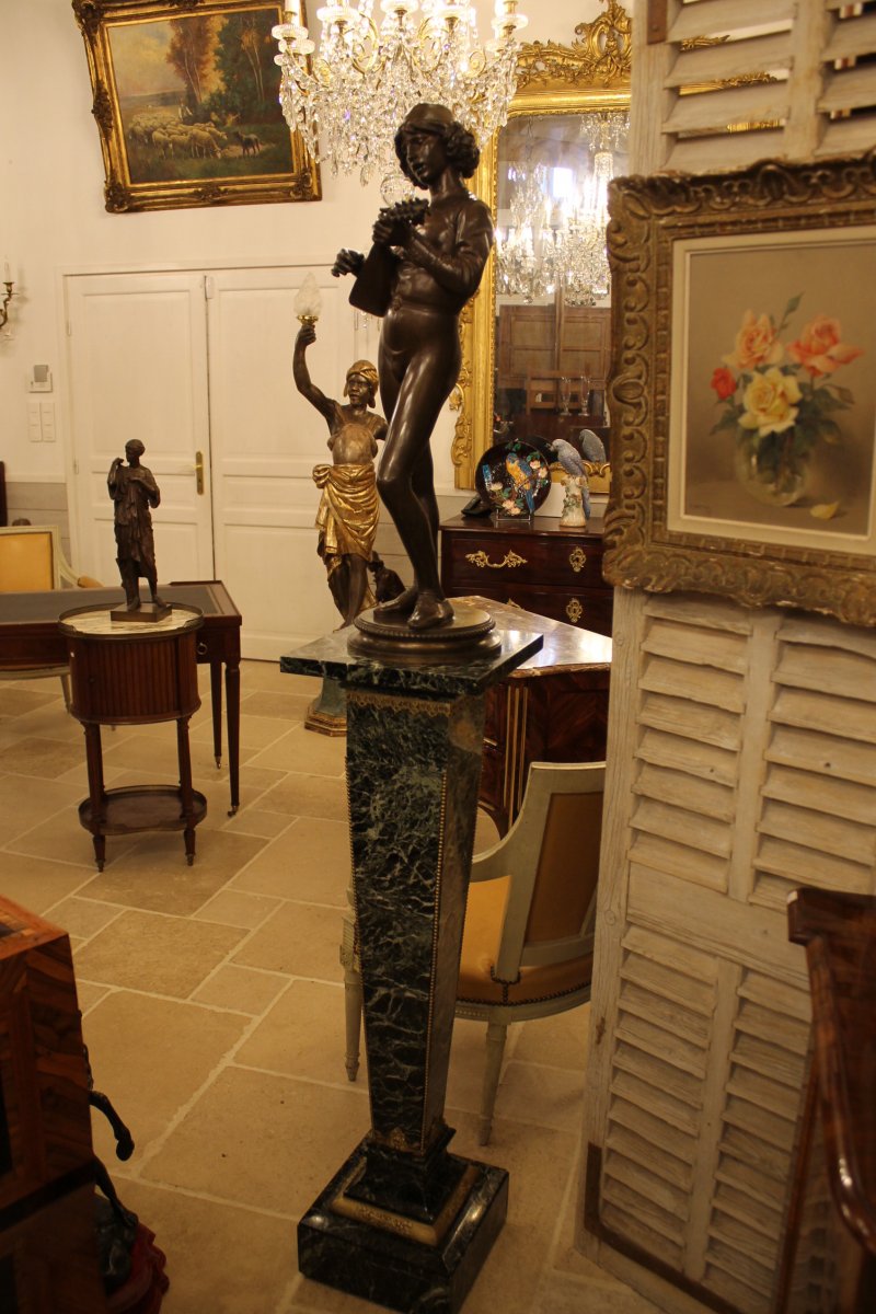 The Florentine Singer From XVth Century, Bronze By Paul Dubois (1827-1905)-photo-8
