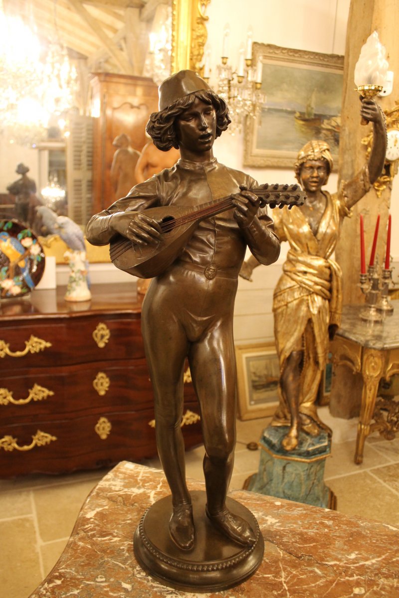 The Florentine Singer From XVth Century, Bronze By Paul Dubois (1827-1905)