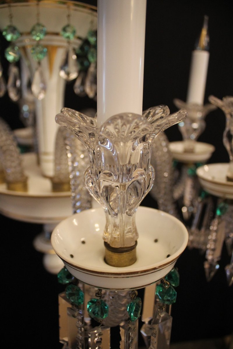 Baccarat - 8-light Chandelier In Crystal And Opaline, End Of XIXth Century-photo-5