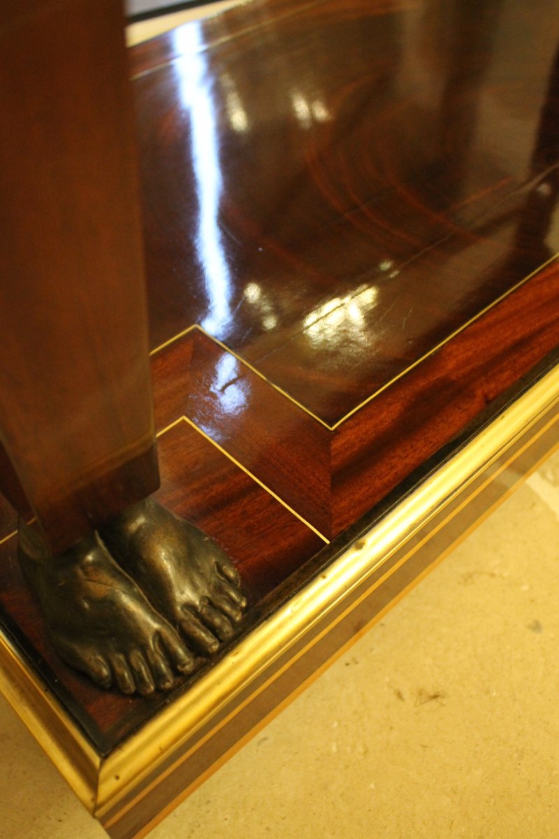 Console With Caryatids In Mahogany And Mahogany Veneer, Empire Period-photo-2