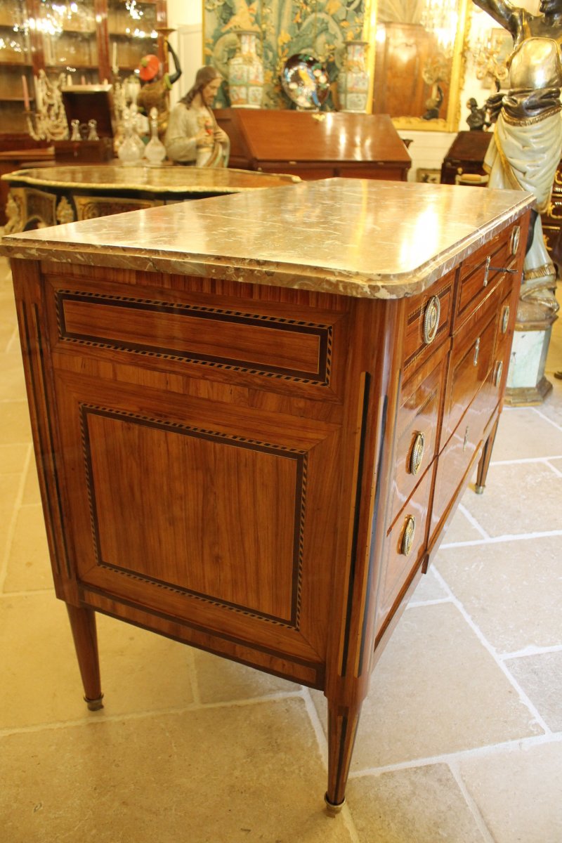 Commode Marquetée à Ressaut, époque Louis XVI-photo-4