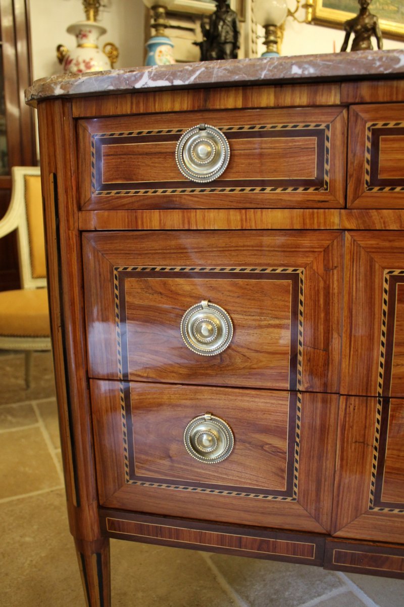 Commode Marquetée à Ressaut, époque Louis XVI-photo-5