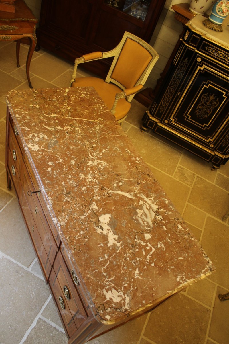 Commode Marquetée à Ressaut, époque Louis XVI-photo-8