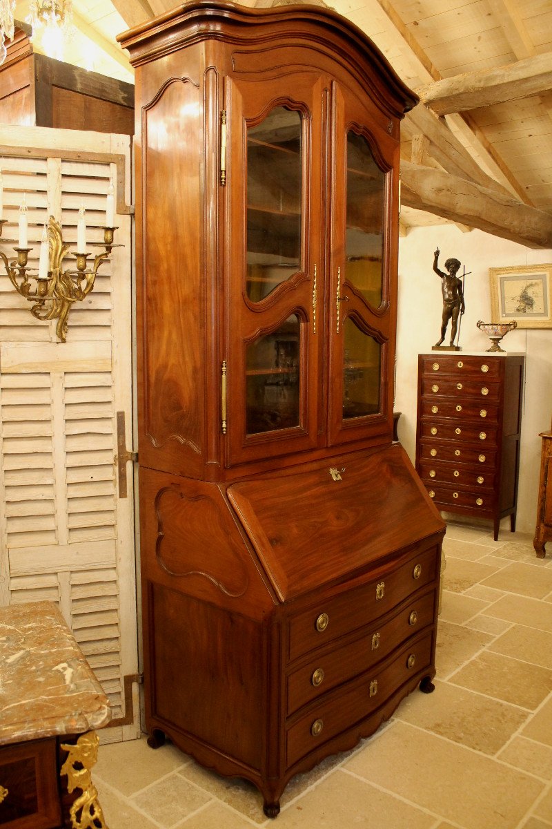 Scribanne Library Commode In Solid Mahogany, 18th Century Nantes Work-photo-4