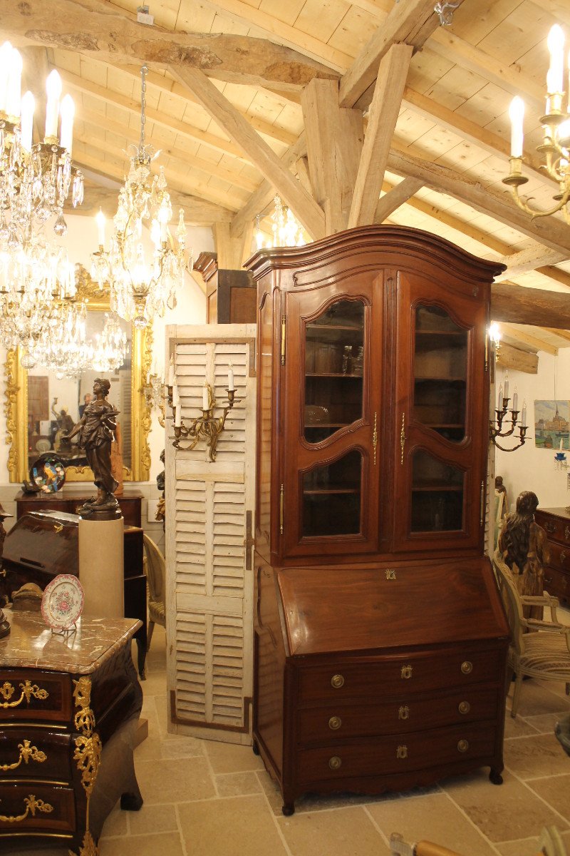 Scribanne Library Commode In Solid Mahogany, 18th Century Nantes Work-photo-6