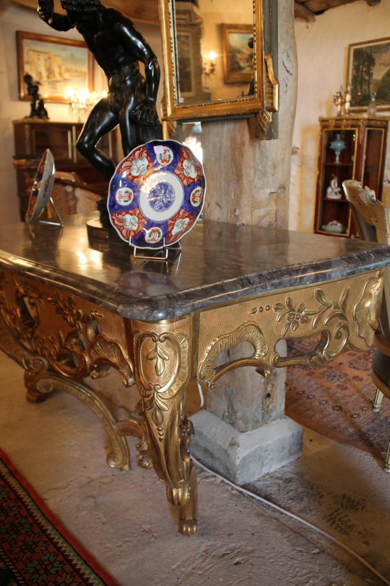 Console d'époque Louis XV En Bois Doré-photo-2