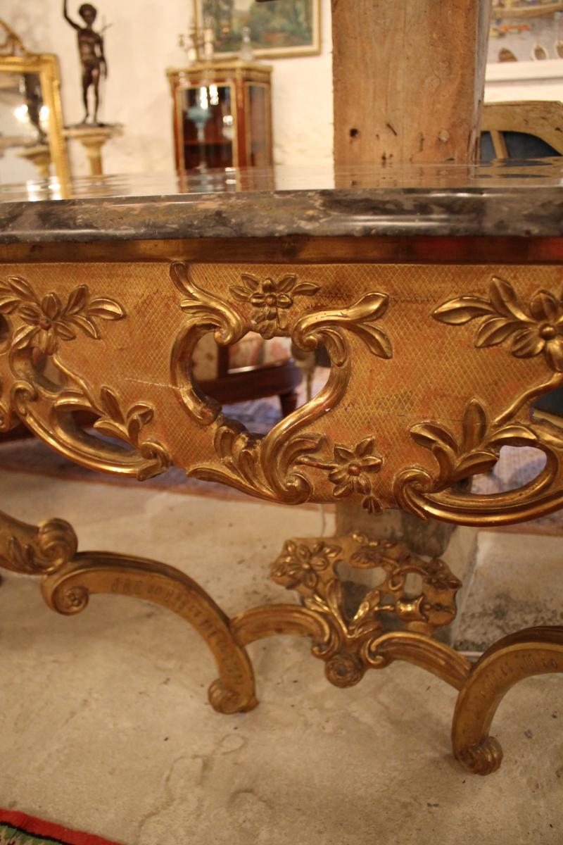 Console d'époque Louis XV En Bois Doré-photo-1