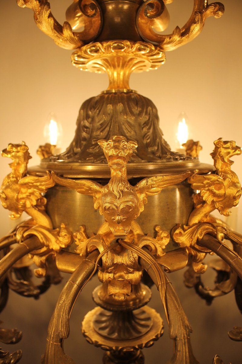 Important Gilt Bronze And Patinated Chandelier With 18 Lights, Napoleon III Period-photo-3