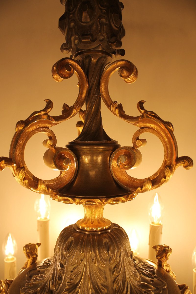 Important Gilt Bronze And Patinated Chandelier With 18 Lights, Napoleon III Period-photo-1