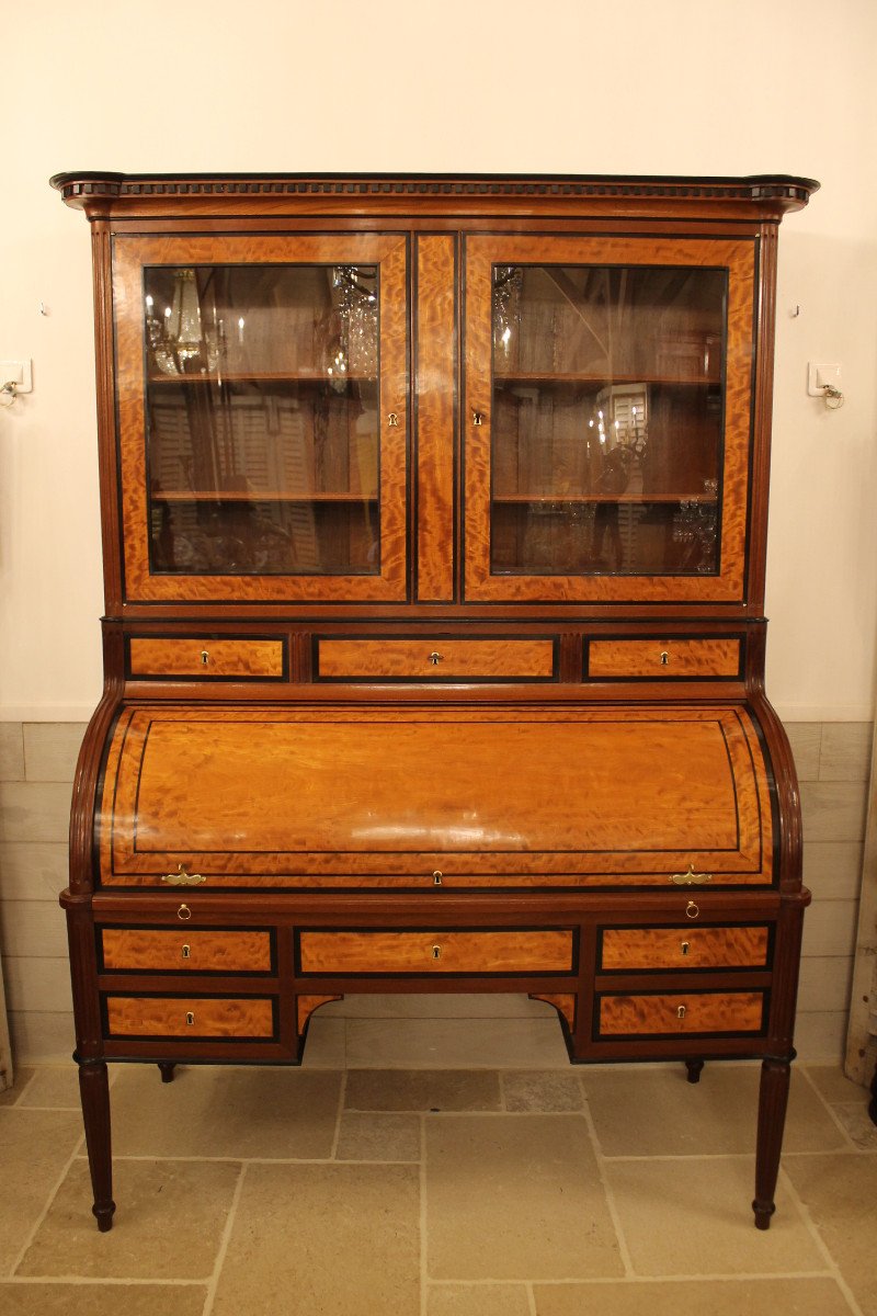 Mahogany And Lemon Wood Cylinder Desk, Louis XVI Period Bordeaux Work-photo-2