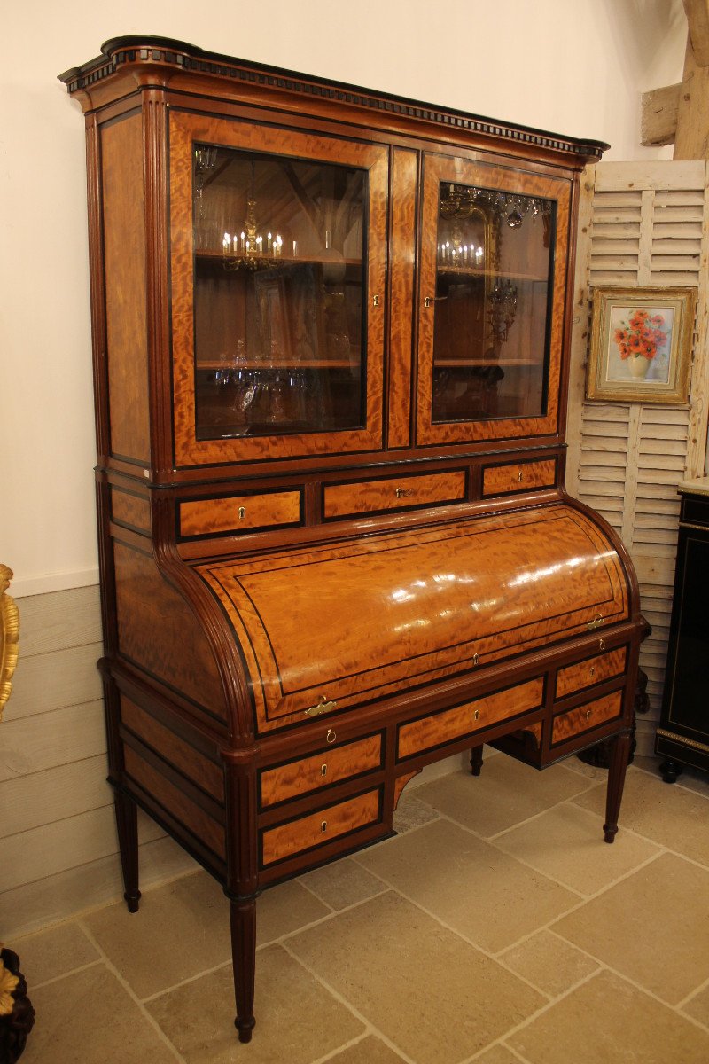 Mahogany And Lemon Wood Cylinder Desk, Louis XVI Period Bordeaux Work-photo-3
