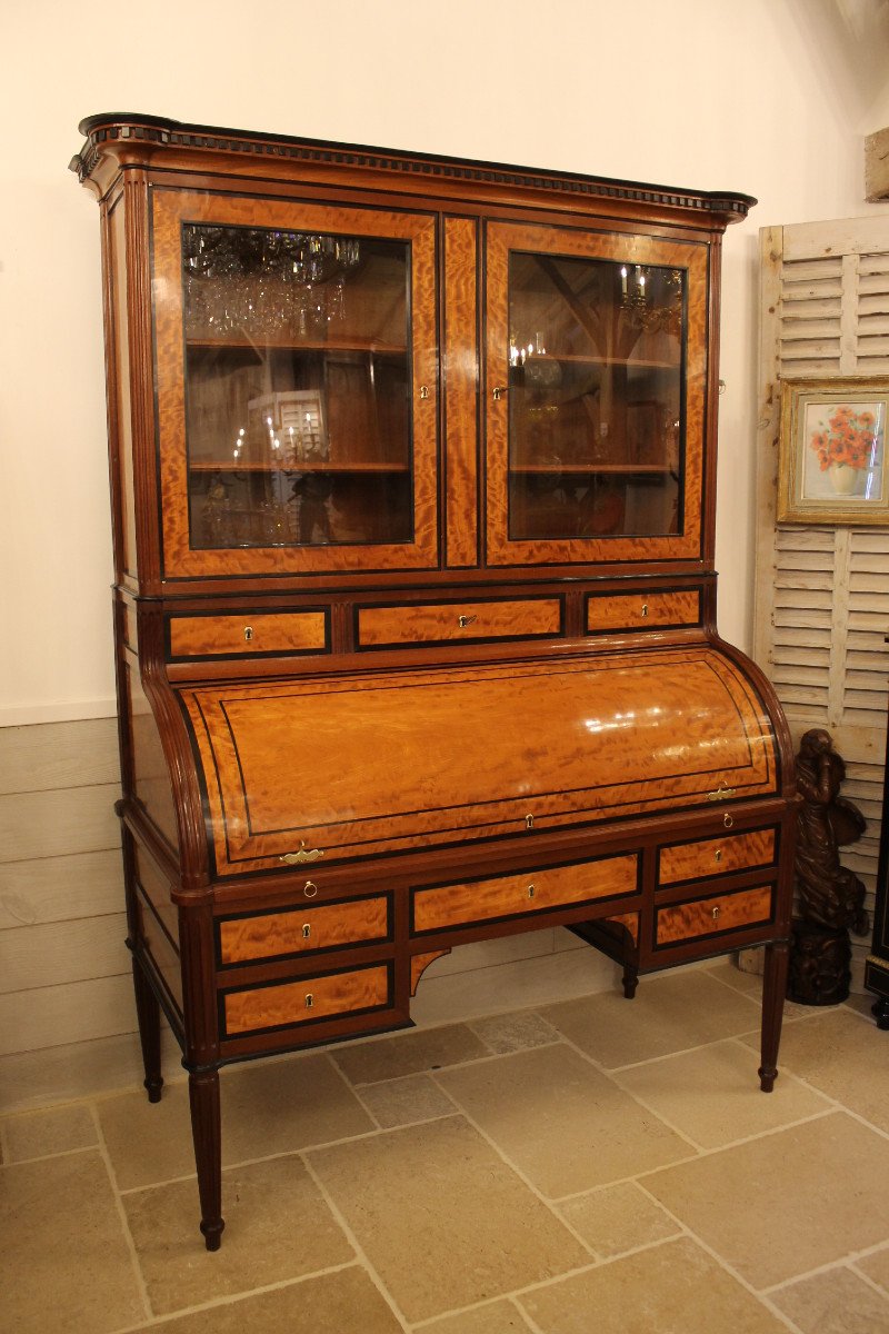 Mahogany And Lemon Wood Cylinder Desk, Louis XVI Period Bordeaux Work
