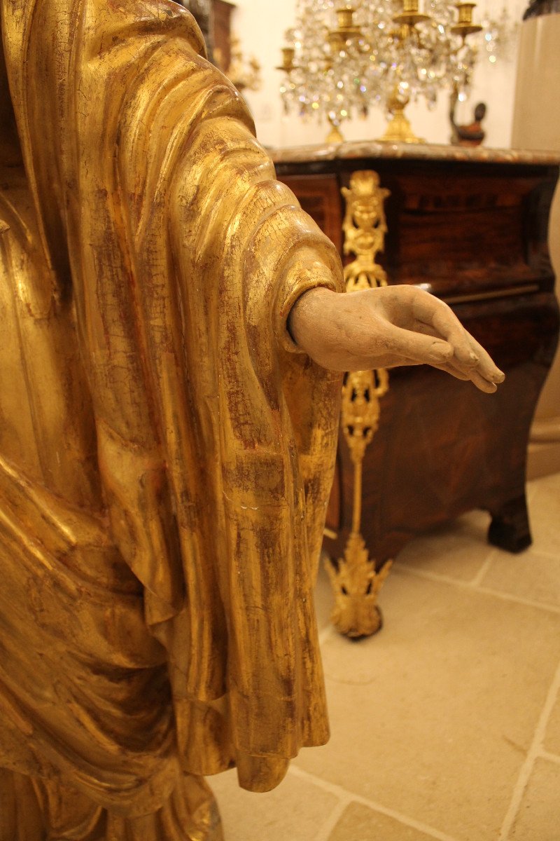 Sainte Rose - Important Sculpture In Golden And Polychromed Wood, XIXth Century-photo-3