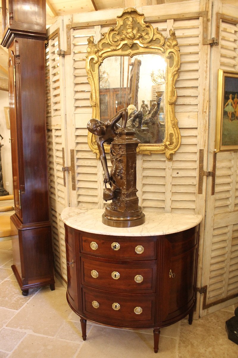 Small Louis XVI Period Mahogany Half Moon Commode-photo-8