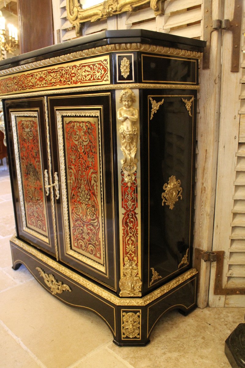 Meuble d'Appui En Marqueterie Boulle à Deux Portes, époque Napoléon III-photo-2