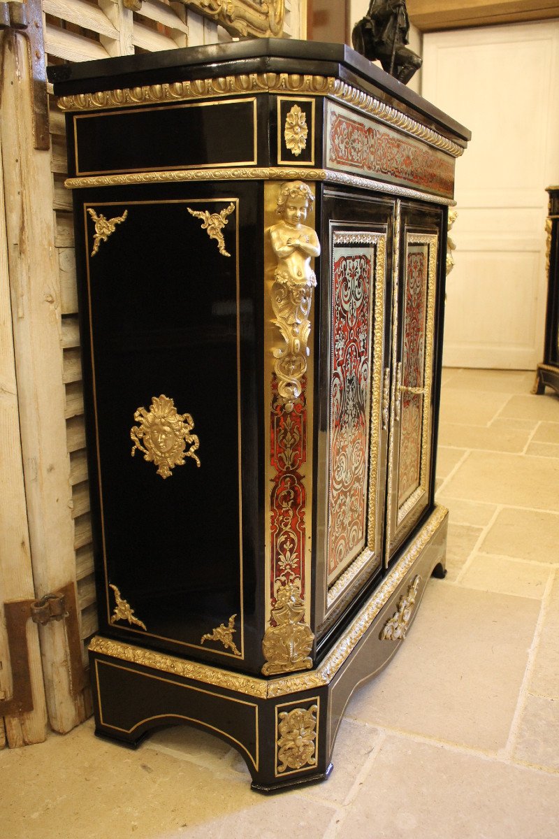 Meuble d'Appui En Marqueterie Boulle à Deux Portes, époque Napoléon III-photo-3