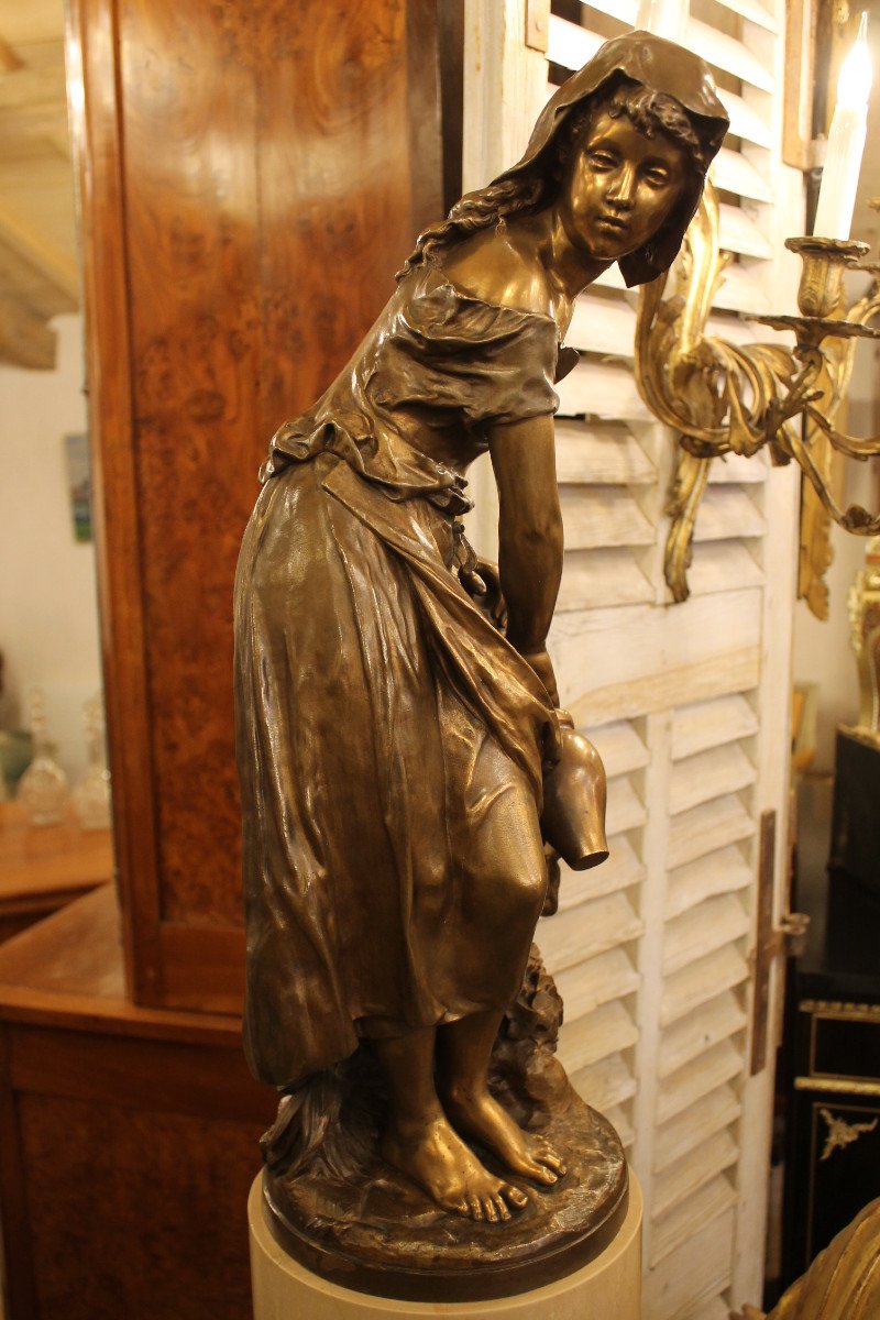 Jeune Fille à La Fontaine - Bronze De Mathurin Moreau (1822-1912)-photo-2