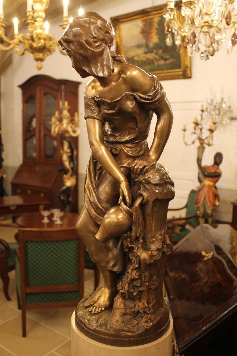 Jeune Fille à La Fontaine - Bronze De Mathurin Moreau (1822-1912)-photo-1