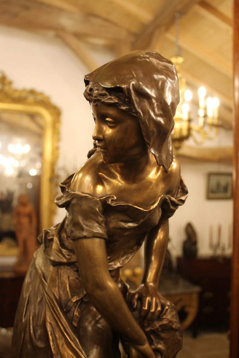 Jeune Fille à La Fontaine - Bronze De Mathurin Moreau (1822-1912)-photo-3
