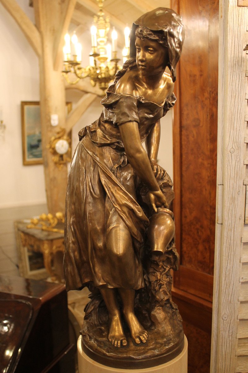 Jeune Fille à La Fontaine - Bronze De Mathurin Moreau (1822-1912)