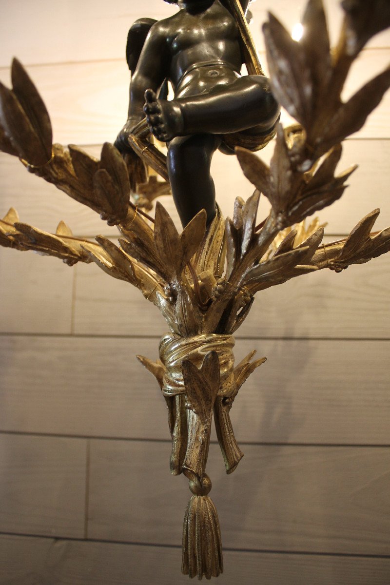 Lustre En Bronze à Décor d'Angelot, époque Napoléon III-photo-4