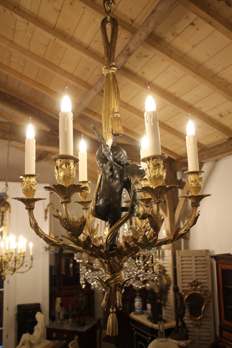 Lustre En Bronze à Décor d'Angelot, époque Napoléon III-photo-7
