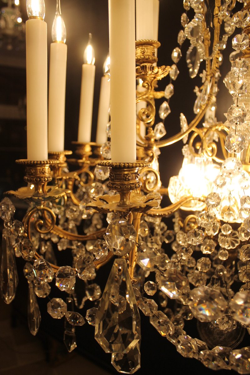 Chandelier With 25 Lights In Bronze And Baccarat Crystal, Late 19th Century-photo-2