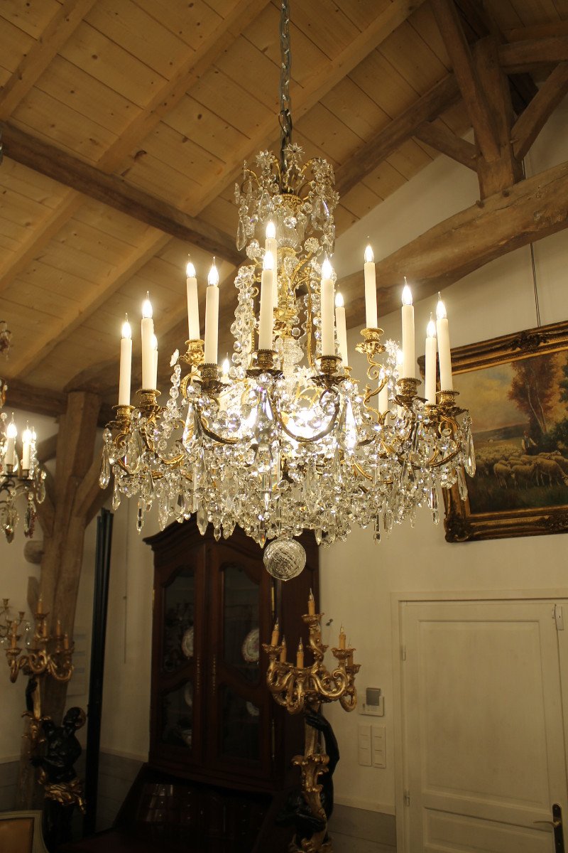 Chandelier With 25 Lights In Bronze And Baccarat Crystal, Late 19th Century-photo-6