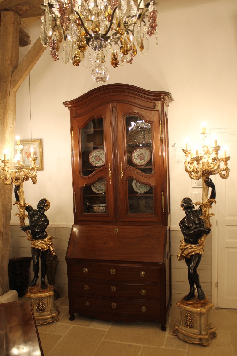Pair Of Nubian Torchiere Doors In Polychrome Carved Wood And Golden Stucco-photo-8
