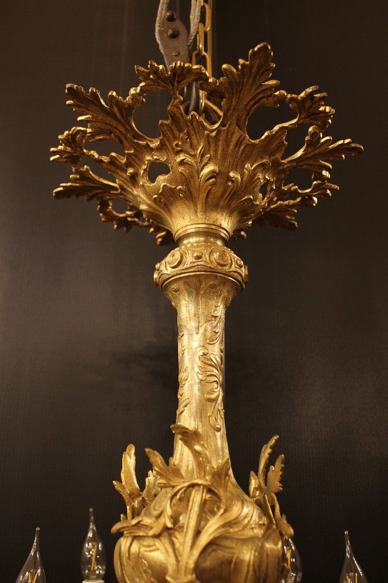 Important Lustre De Style Louis XV Rocaille En Bronze Doré à 12 Feux-photo-2