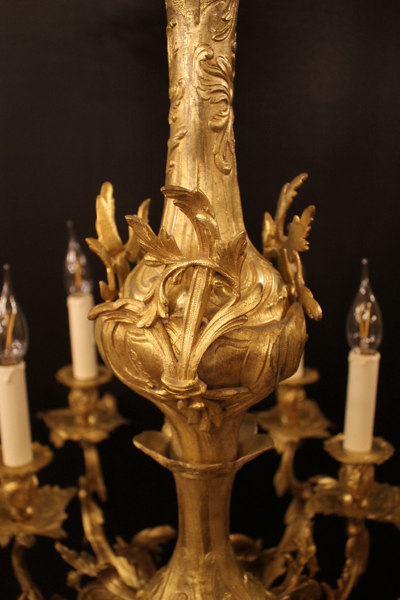 Important Lustre De Style Louis XV Rocaille En Bronze Doré à 12 Feux-photo-3