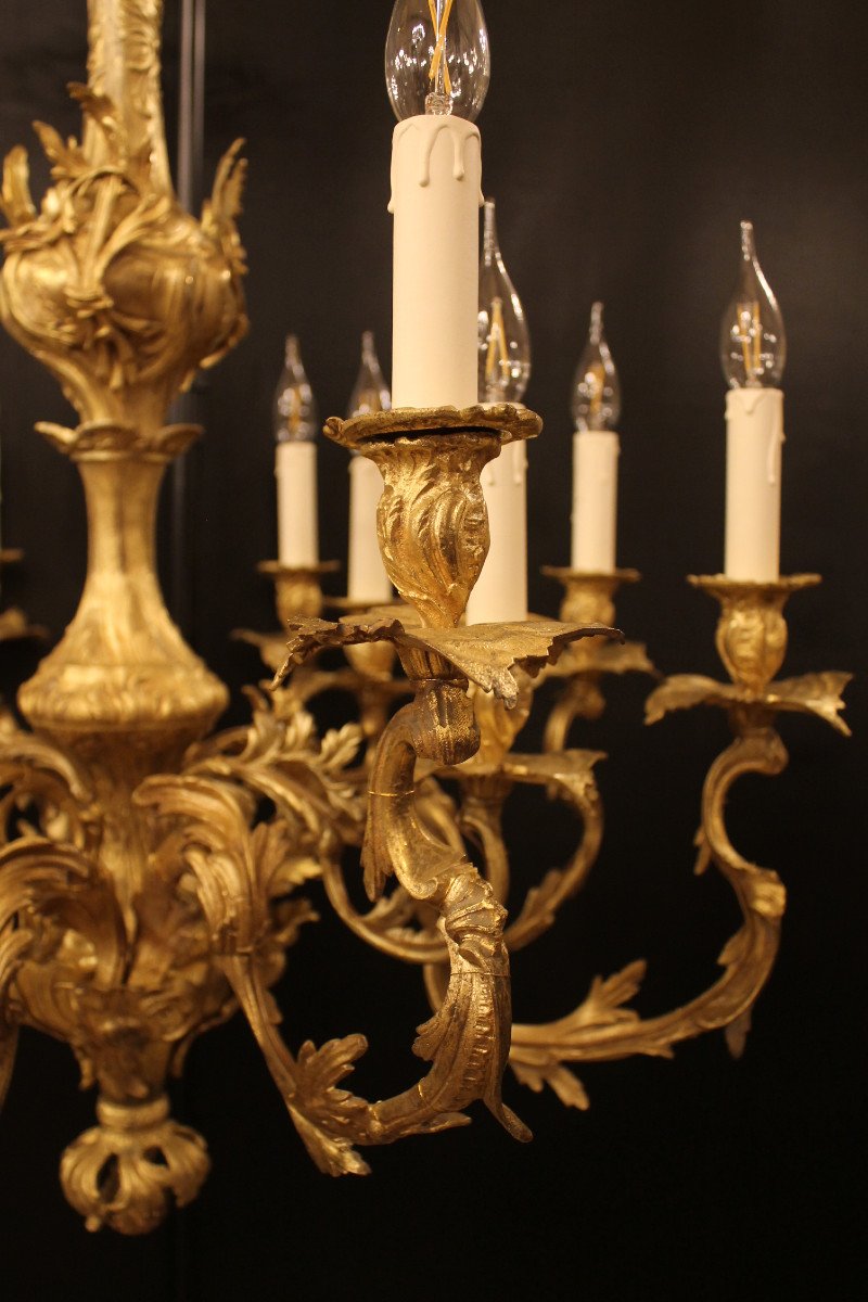 Important Lustre De Style Louis XV Rocaille En Bronze Doré à 12 Feux-photo-2